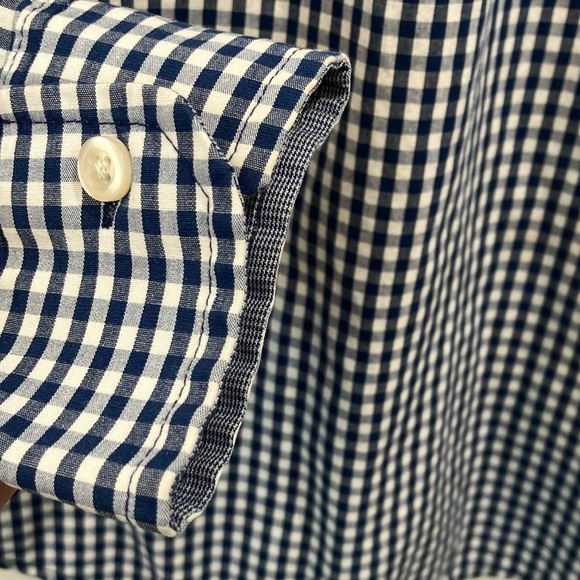 Men’s size small IZOD checkered blue & white Gingham Casual Button Down Shirt - Picture 11 of 16